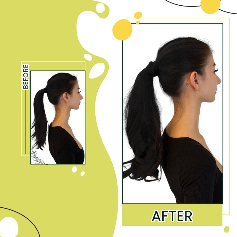 RUNATURE Ponytail Extension Human Hair, 14 Inch 70g Real Human Hair Ponytail, Striaght Natural Hairpiece with Wrap Around Magic Paste, Daily Wear, Easy to Install, #1B Off Black #1B Off Black - Image 2